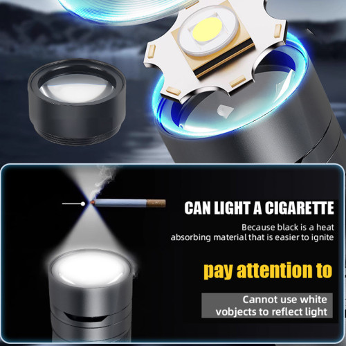 強光手電鋁合金變焦點火超高續航尾部帶LED戶外強光手電筒