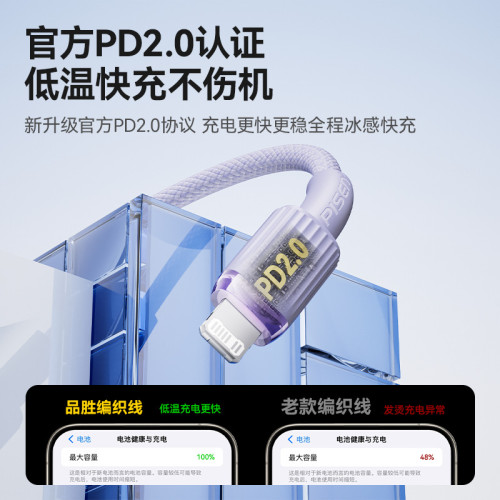 品勝適用蘋果PD快充線iPhone14promax手機充電線27W編織12數據線x