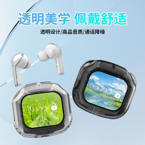 彩色螢幕耳機Air Max藍牙耳機透明款無線入耳式TWS觸控螢幕數顯運動耳機