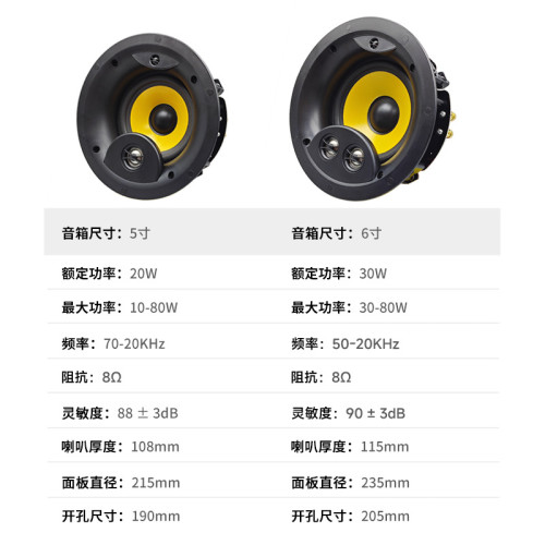 三分頻吸頂喇叭 定阻款高級豪華型天花板吸頂音箱 家庭影院音響
