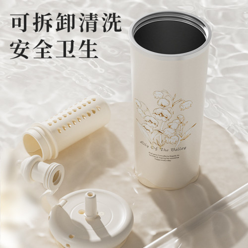 保溫杯咖啡杯女生高顔值水杯大容量吸管杯子生日禮物2025新款杯子