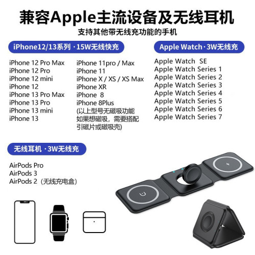 無線充三合一磁吸充電器15W快充折曡手機耳機手錶充電磁吸快充