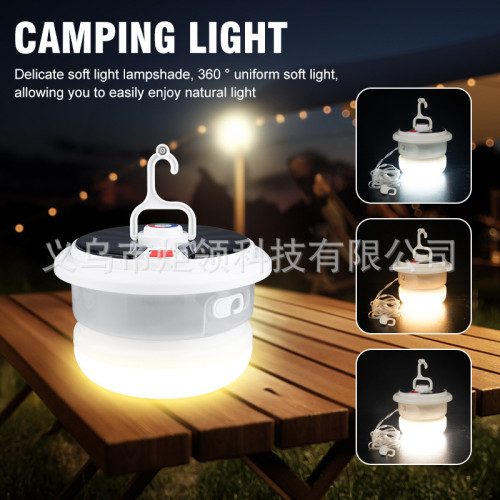 新款太陽能露營燈可攜式帳篷氛圍燈USB充電多功能燈串野營燈
