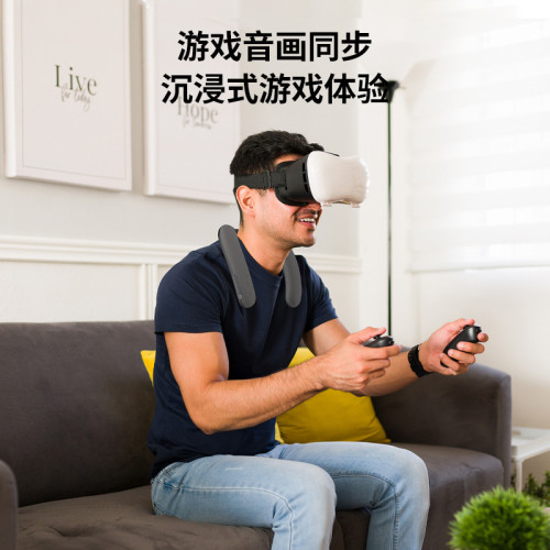 新款掛脖式無線藍牙音箱布藝防水可攜式頸部敭聲器穿戴低音砲戶外