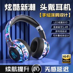 2025新款炫酷賽博龐克風頭戴式藍牙耳機電競遊戯男女主播通用國潮