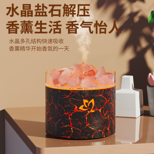 新款超音波香薰機七彩氛圍燈水晶鹽石家用臥室桌面香薰機