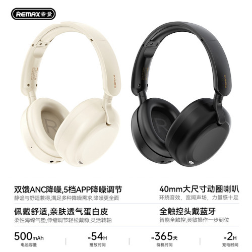 Remax無線頭戴式耳機雙餽ANC降噪音樂通話藍牙耳機長續航藍牙5.4