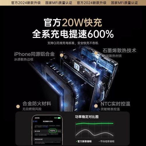 超薄MagSafe磁吸手錶無線充電寶10000mAh數顯PD雙向快充行動電源