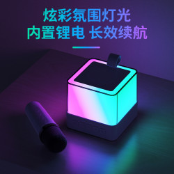 新款LED炫彩家用兒童K歌迷你音響 可攜式帶麥克風話筒一體藍牙音響