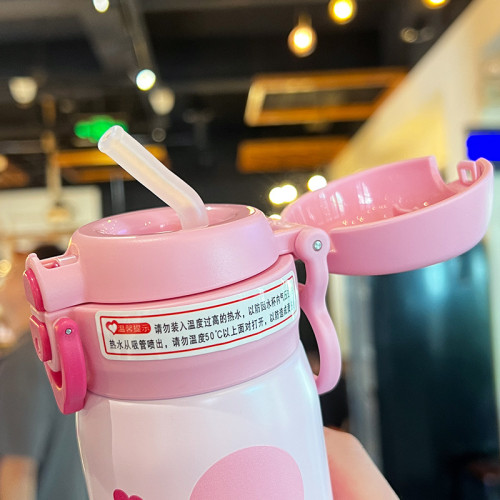 學生小熊保溫杯高顔值女生316L不鏽鋼吸管杯大容量可愛直身保溫杯