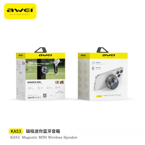 Awei磁吸迷你藍牙音箱雙機互聯360度環繞音效手機支架音響