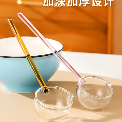 高硼矽玻璃勺耐高溫長柄高顔值咖啡勺湯勺廚房潑油調料味勺子