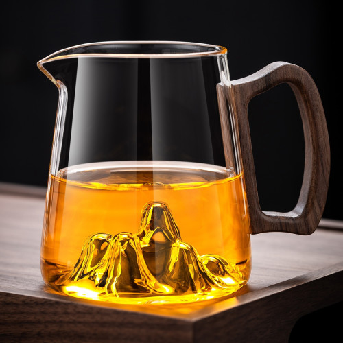 加厚玻璃公道杯胡桃木帶把耐熱家用分茶器倒茶杯過濾功夫茶具
