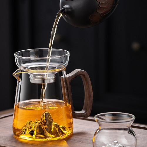 加厚玻璃公道杯胡桃木帶把耐熱家用分茶器倒茶杯過濾功夫茶具