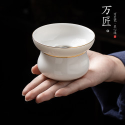 萬匠德化羊脂玉白瓷茶漏套組茶水分離過濾器家用功夫茶具配件茶隔