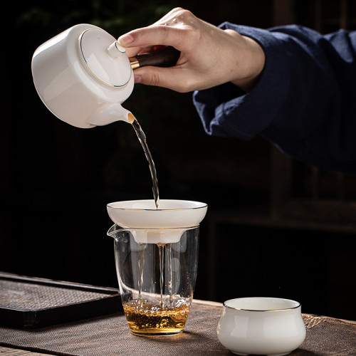 萬匠德化羊脂玉白瓷茶漏套組茶水分離過濾器家用功夫茶具配件茶隔