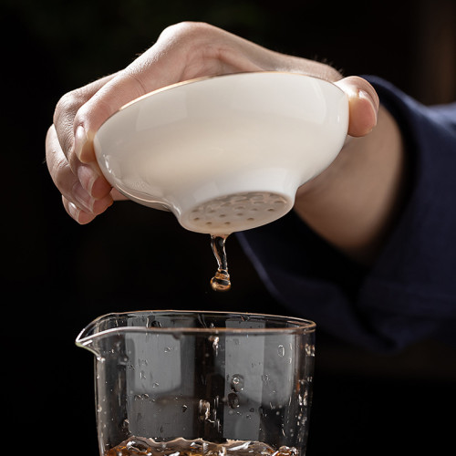 萬匠德化羊脂玉白瓷茶漏套組茶水分離過濾器家用功夫茶具配件茶隔