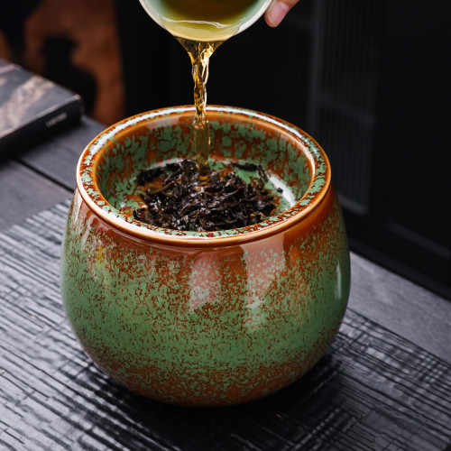 乾溼分離陶瓷茶渣缸桌面家用帶過濾水盂茶台廢水桶菸灰缸茶道配件
