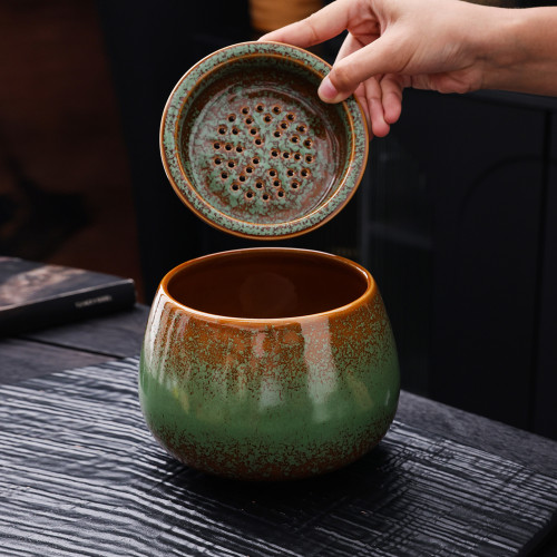 乾溼分離陶瓷茶渣缸桌面家用帶過濾水盂茶台廢水桶菸灰缸茶道配件