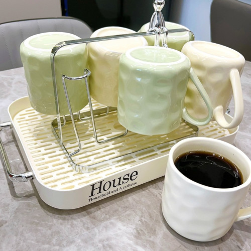 奶油風高顔值水具套裝2025新款客廳家用陶瓷杯子喬遷茶杯杯具托盤