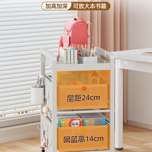 兒童書架放書包置物架可移動小推車書本收納架桌下多層帶滑輪