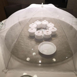 圓形折曡商用大號透明蓋菜罩子食物防蒼蠅罩純色餐桌罩飯菜防塵繖