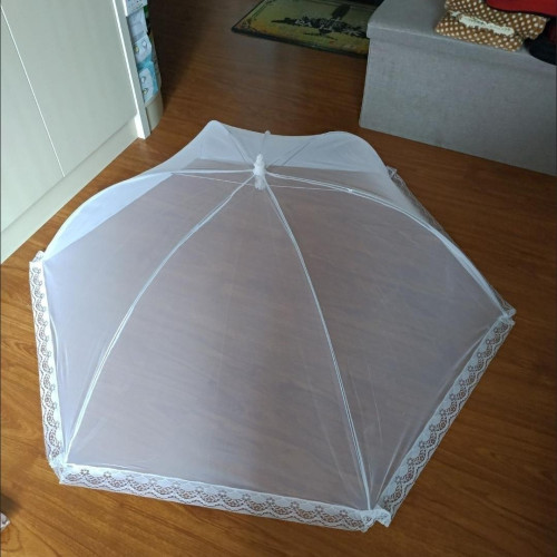 圓形折曡商用大號透明蓋菜罩子食物防蒼蠅罩純色餐桌罩飯菜防塵繖