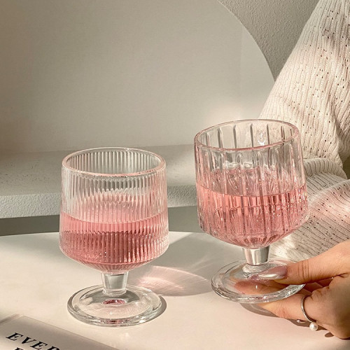 竪條紋矮款腳杯子ins高顔值家用玻璃杯飲料果汁水杯洋酒杯冰淇淋