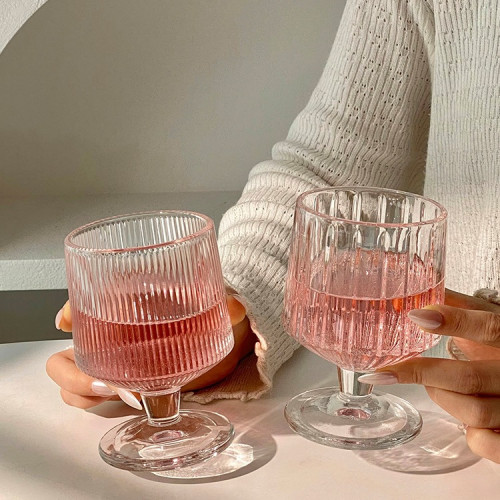 竪條紋矮款腳杯子ins高顔值家用玻璃杯飲料果汁水杯洋酒杯冰淇淋