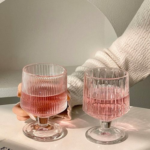 竪條紋矮款腳杯子ins高顔值家用玻璃杯飲料果汁水杯洋酒杯冰淇淋