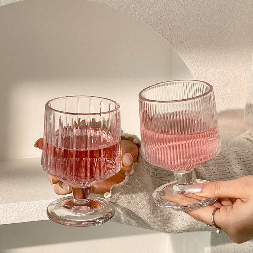 竪條紋矮款腳杯子ins高顔值家用玻璃杯飲料果汁水杯洋酒杯冰淇淋