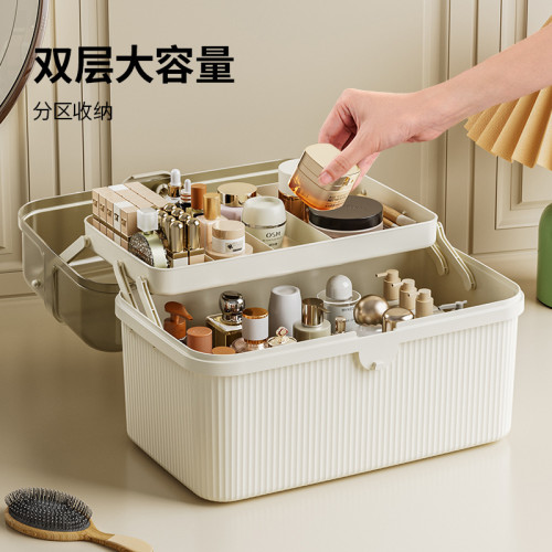 化妝品收納盒化妝箱多層折曡收納箱家用飾品整理盒口紅眼影收納盒