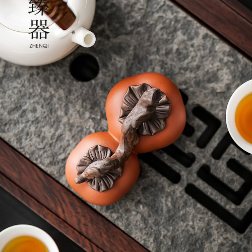 紫砂柿子茶寵擺件可養小茶玩好事成雙工藝品水果茶道配件