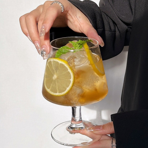 ins高腳水果茶杯玻璃杯網紅餐廳果汁氣泡水杯白蘭地杯冷飲料杯子