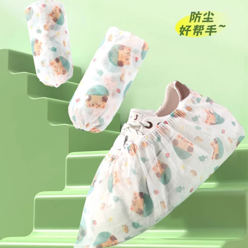 一次性鞋套室內家用加厚耐磨防塵防滑機房兒童學生印花無紡布腳套