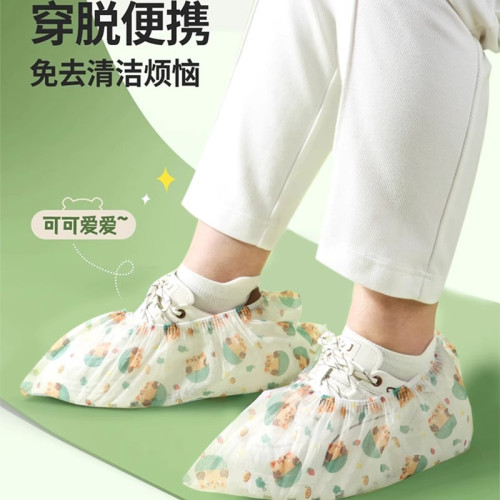 一次性鞋套室內家用加厚耐磨防塵防滑機房兒童學生印花無紡布腳套