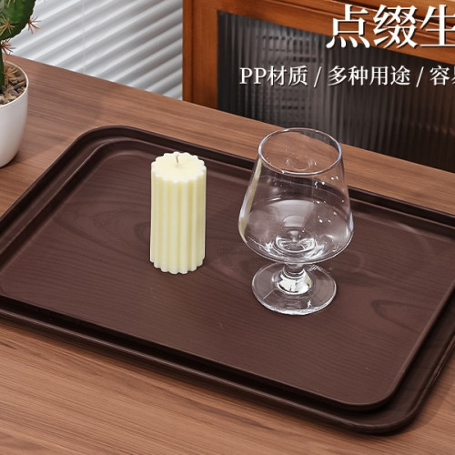 創意仿木紋托盤長方形家用水杯茶杯收納茶盤塑膠商用蛋糕甜品餐盤