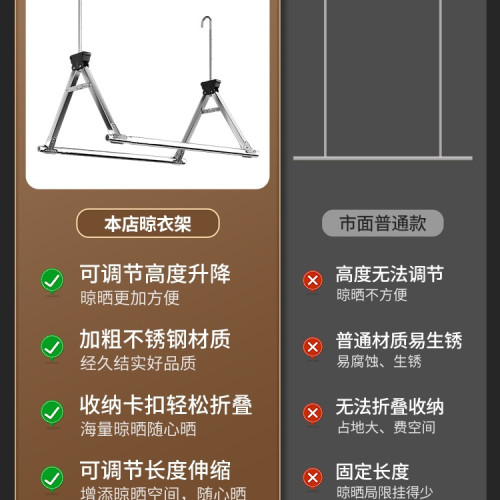 晾衣桿陽台升降伸縮晾衣架免打孔涼衣桿不鏽鋼曬被子床單