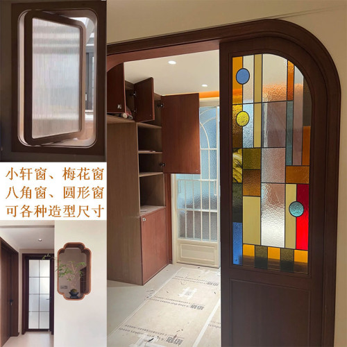 彩色拱形窗彩繪玻璃蒂凡尼旋轉圓形復古教堂藝術壓花窗網紅小軒窗