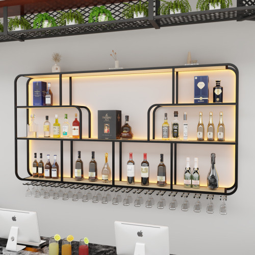 新款壁掛酒架吧台牆上紅酒櫃餐飲店掛牆發光展示架台球館置物架子