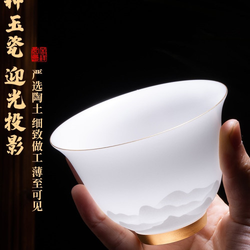 金獎級冰種羊脂玉功夫茶具套裝2025新款家用辦公室白瓷禮盒裝