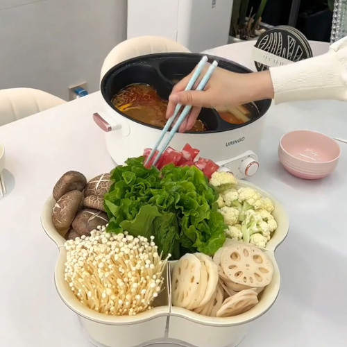火鍋配菜盤家用備菜盤雙層瀝水蔬菜籃分格拼盤廚房多功能置物架無