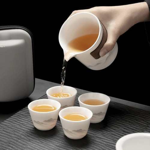 可攜式旅行茶具套裝羊脂玉白瓷快客杯戶外陶瓷功夫泡茶壺茶杯