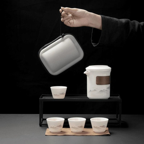可攜式旅行茶具套裝羊脂玉白瓷快客杯戶外陶瓷功夫泡茶壺茶杯