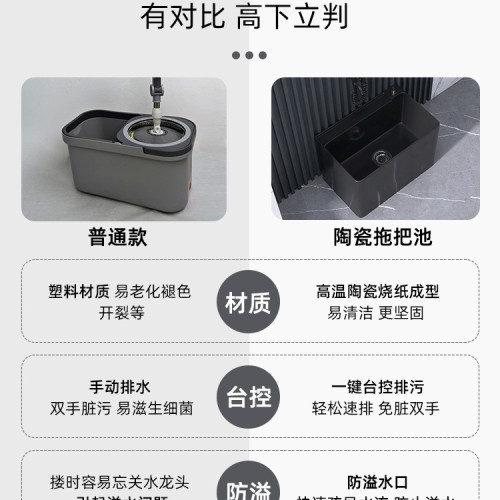 2025新款家用黑色陶瓷拖把池陽台拖把盆衛生間洗拖布池大號墩布池