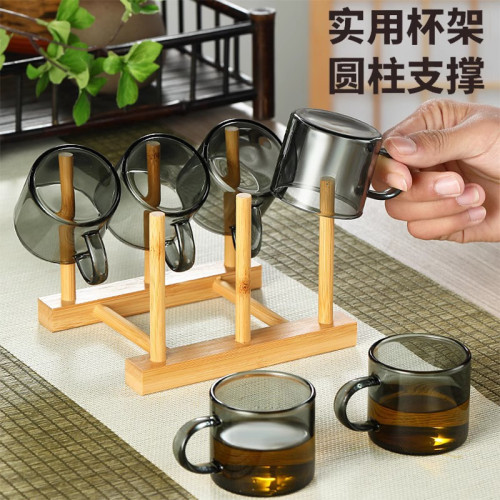 加厚耐熱菸灰色玻璃品茗杯小茶杯六衹裝客人功夫茶具家用帶耳把杯