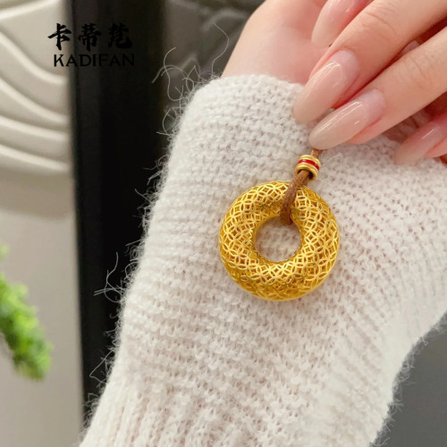 金店同款花絲古錢紋平安釦吊墜沙金久不掉色平安環項鏈新中式編繩