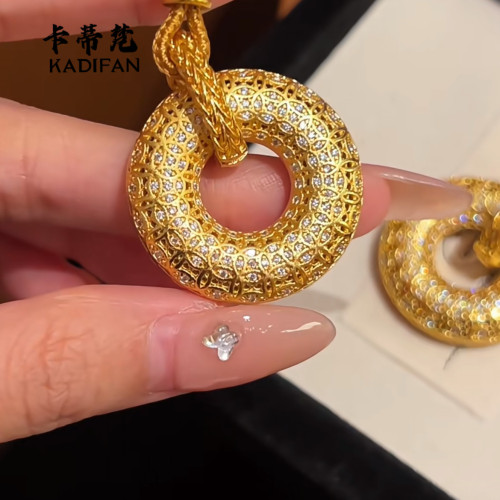 金店同款沙金點鑽花絲古錢紋平安釦吊墜新中式如意編繩毛衣鏈