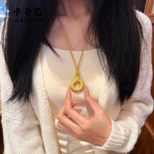 金店同款沙金點鑽花絲古錢紋平安釦吊墜新中式如意編繩毛衣鏈