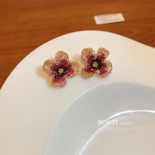 銀針人造水晶款花朵耳環歐美誇張氣質耳釘網紅甜酷風少女心耳飾女